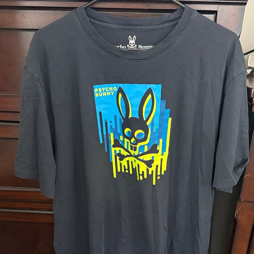 Psycho Bunny Men's Tee - Black with Blue and Yellow Logo